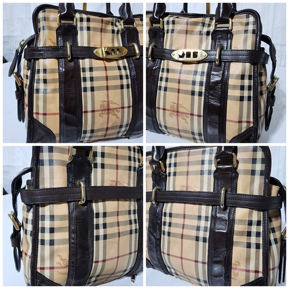 BURBERRY Haymarket Check Minford Portrait Tote Black/ Beige - Picture 10 of 14